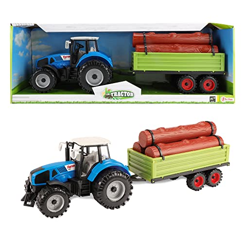 Toi-Toys Spielzeug Traktor mit Holzanhänger für Kinder -...