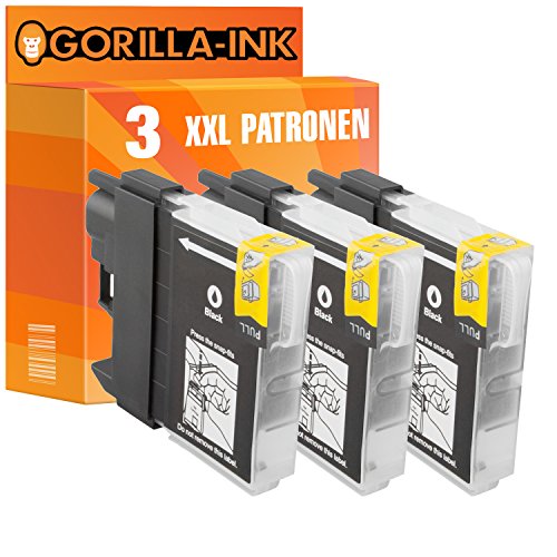 Gorilla-Ink 3 Druckerpatronen XXL passend zu Brother LC 985 Black...