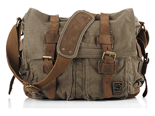 Sechunk Vintage Military Leather Canvas Laptop Bag Messenger Bags...
