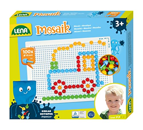 Lena 35623 - Mosaik Steckspiel Set, Steckmosaik mit 100 farbigen...