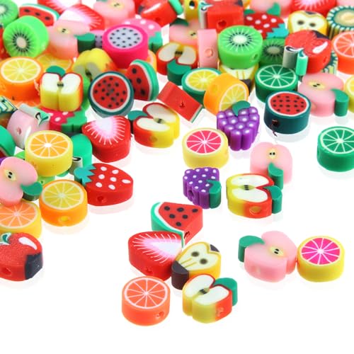 100 Stück Obst Perlen zum Auffädeln, Weiche Keramik Beads,...