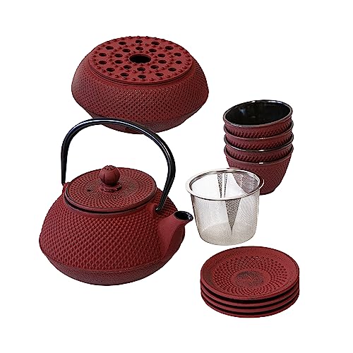 Asia-Teekannen-Set Rot - Premium Handarbeit aus Gusseisen -...