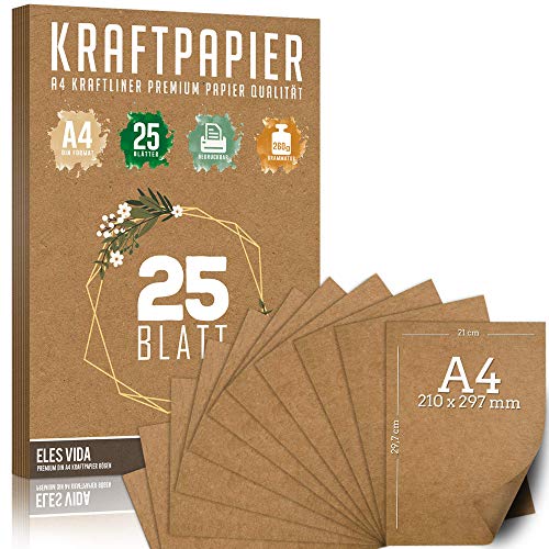 25 Blatt Kraftpapier A4 Set - 260 g - 21 x 29,7 cm - DIN Format -...