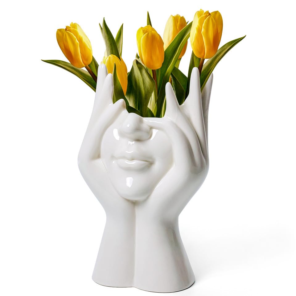 Winter Shore Vase Gesicht aus Keramik - Dekorative Weiße Vase...