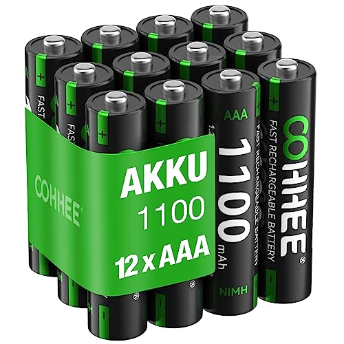 OOHHEE 12 x AAA NI-MH Akkus, wiederaufladbare AAA Batterien, 1.2v...