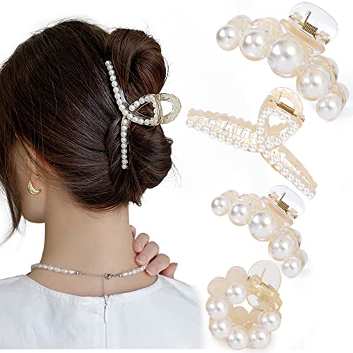 Mehayi 4 Stück große Perlen-Haarklammern für Frauen und...