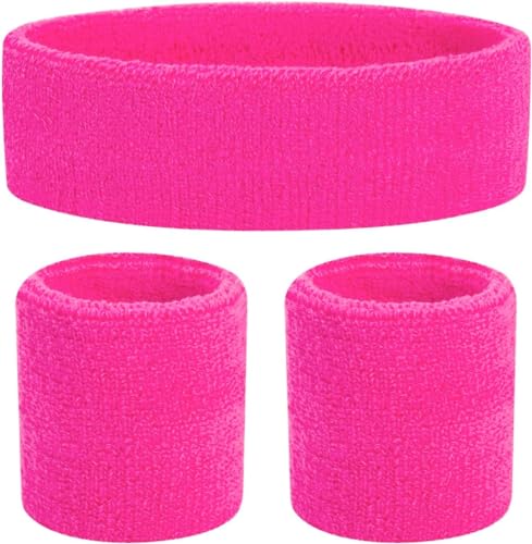 Kostümheld® 3 in 1 Schweißband pink Set mit Stirnband - als...
