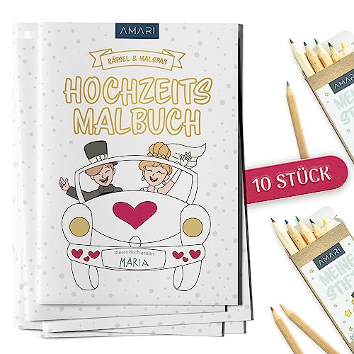 AMARI ® Hochzeitsmalbuch 10er Set inkl. Buntstifte -...