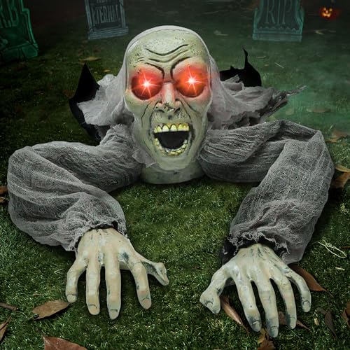 JOYIN Halloween Deko Kriechender Zombie mit Sound und Leuchten...