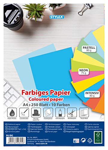 Stylex 40825 - Farbiges Papier DIN A4, 250 Blatt in 10...