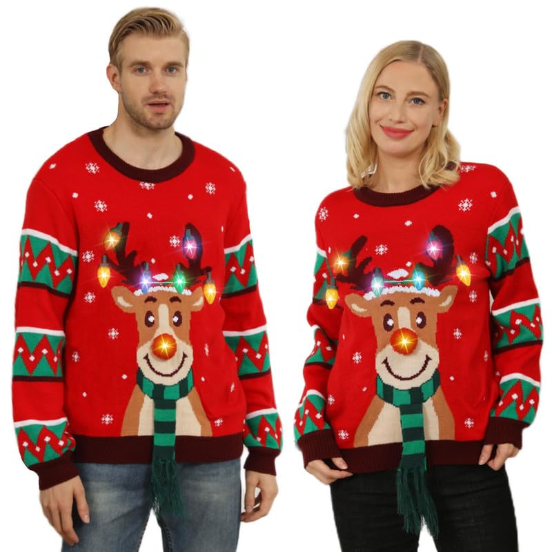 Kouric Ugly Christmas Sweater LED,Weihnachtspullover Damen...