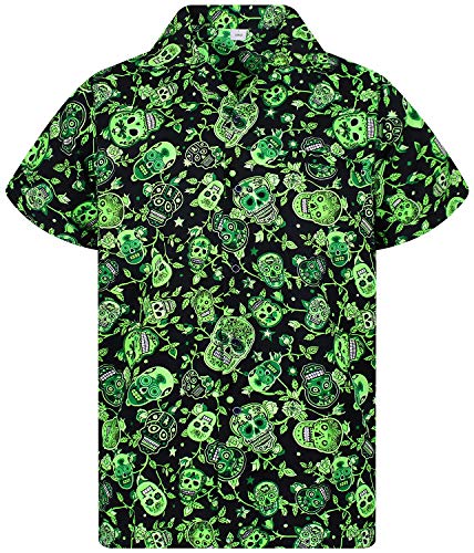 V.H.O. Funky Hawaiihemd, Skull, grün, M