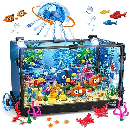 HOGOKIDS Aquarium Bauspielzeug mit LED Licht – 725 Stück Fish...