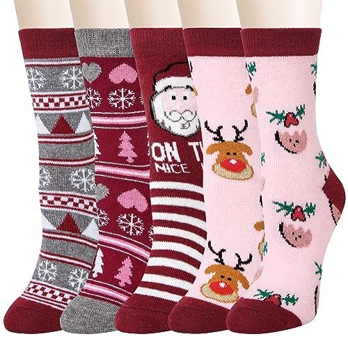 5 Paare Socken Damen Wollsocken Damen, Dicke Socken für...