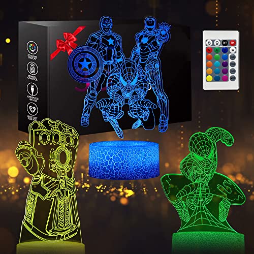 3D Anime Lampe, 3 Muster 16 ColorIllusion Lampe Touch Control...